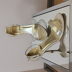 Metallic Gold Ankle-Strap Women's Heeled Sandals